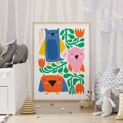 Plakat "Kolorowe Sowy" - Urocza Grafika do Pokoju Dziecka