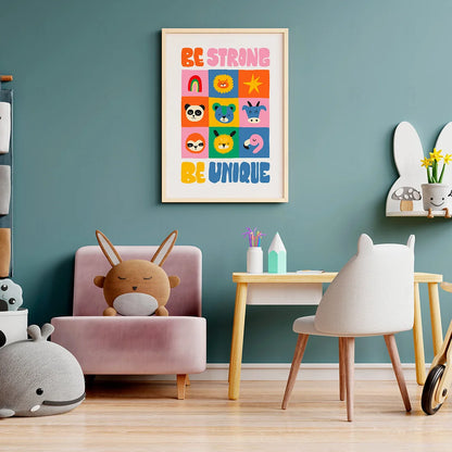 Plakat "Bądź Silny, Bądź Unikalny" - Inspirująca Grafika dla Dzieci