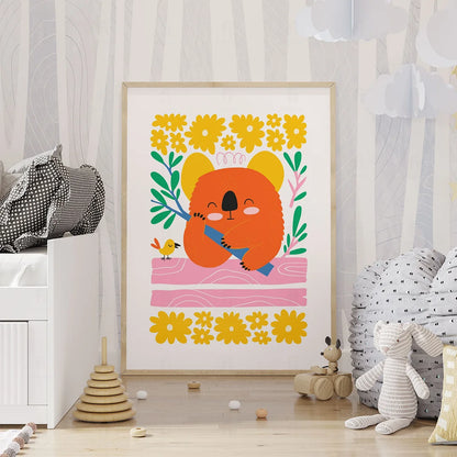 Plakat "Koala z Kwiatami" - Urocza Grafika dla Dzieci