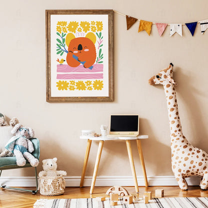 Plakat "Koala z Kwiatami" - Urocza Grafika dla Dzieci