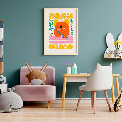 Plakat "Koala z Kwiatami" - Urocza Grafika dla Dzieci