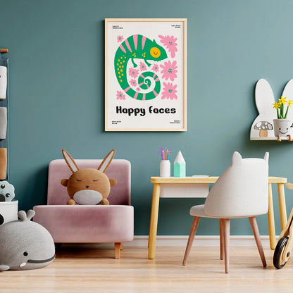 Plakat "Happy Faces" - Uśmiechnięty Kameleon dla Dzieci