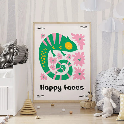 Plakat "Happy Faces" - Uśmiechnięty Kameleon dla Dzieci