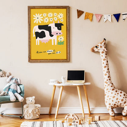 Plakat "Mleczna Inspiracja" - Grafika z Krową i Pozytywnym Przesłaniem
