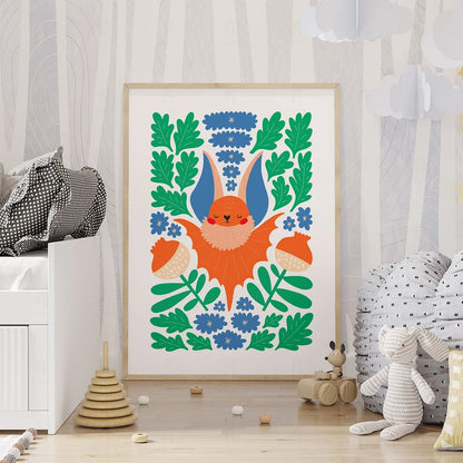 Plakat "Nietoperz w Kwiatach" - Grafika ze Zwierzętami