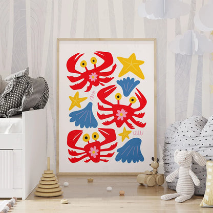 Plakat "Kolorowe Kraby" - Grafika z Morskimi Zwierzętami