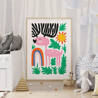 Plakat "Tęczowy Jelonek" - Kolorowa Grafika dla Dzieci