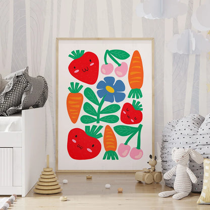 Plakat "Kolorowy Ogród" - Grafika z Warzywami i Owocami