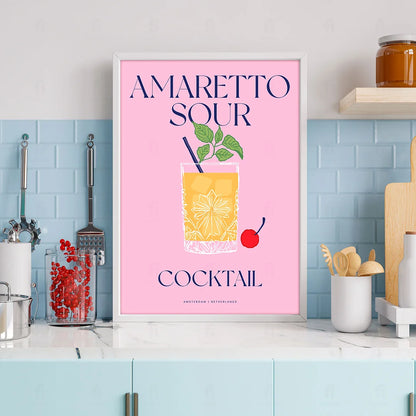 Plakat "Amaretto Sour" - Grafika z Klasycznym Koktajlem