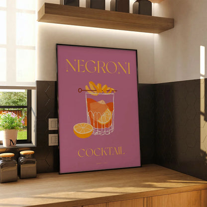 Plakat "Negroni" - Grafika z Klasycznym Włoskim Koktajlem