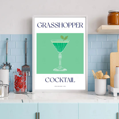 Plakat "Grasshopper" - Miętowa Grafika z Koktajlem