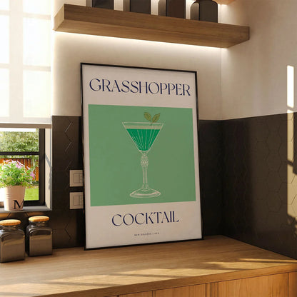 Plakat "Grasshopper" - Miętowa Grafika z Koktajlem