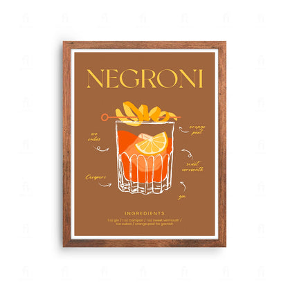 Plakat "Przepis na Negroni" - Włoska Grafika do Baru