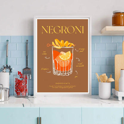 Plakat "Przepis na Negroni" - Włoska Grafika do Baru