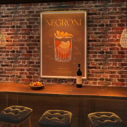Plakat "Przepis na Negroni" - Włoska Grafika do Baru