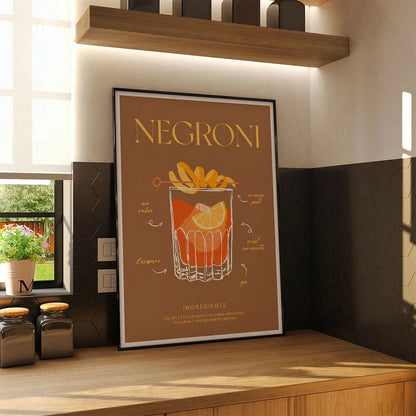 Plakat "Przepis na Negroni" - Włoska Grafika do Baru