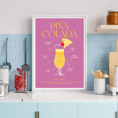 Plakat "Przepis na Piña Coladę" - Tropikalna Grafika do Kuchni