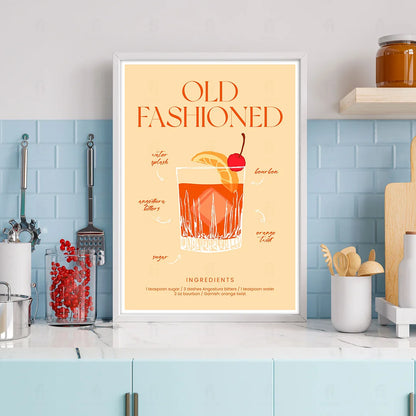 Plakat "Przepis na Old Fashioned" - Klasyczna Grafika do Baru