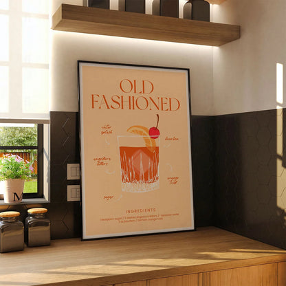Plakat "Przepis na Old Fashioned" - Klasyczna Grafika do Baru