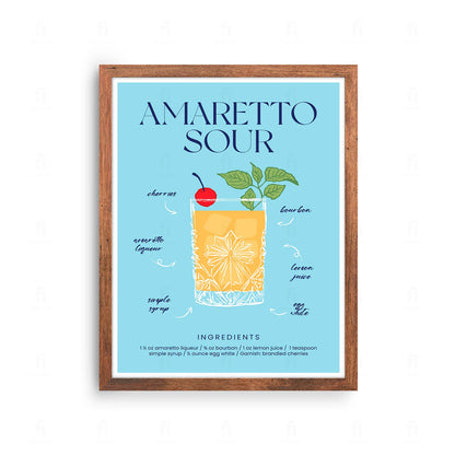 Plakat "Przepis na Amaretto Sour" - Stylowa Grafika do Baru