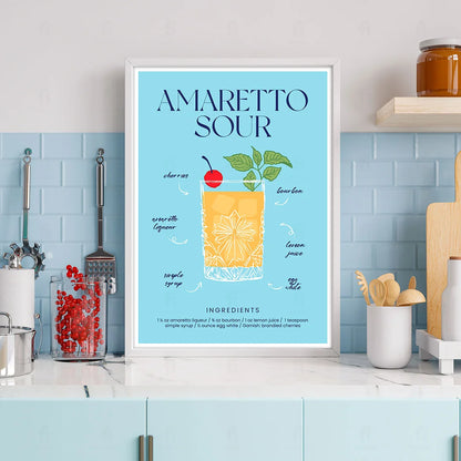 Plakat "Przepis na Amaretto Sour" - Stylowa Grafika do Baru