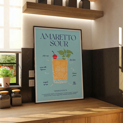 Plakat "Przepis na Amaretto Sour" - Stylowa Grafika do Baru