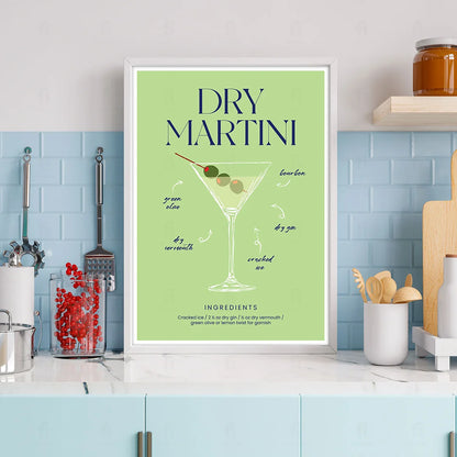 Plakat "Dry Martini" - Minimalistyczna Grafika z Koktajlem