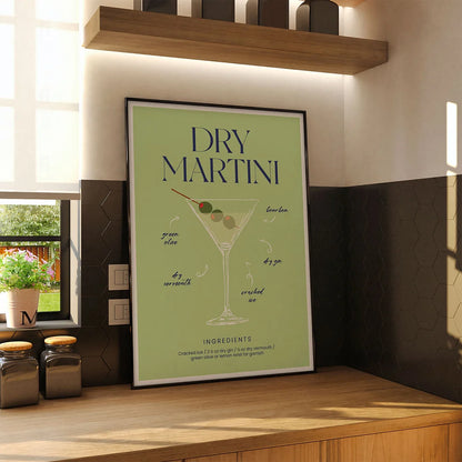 Plakat "Dry Martini" - Minimalistyczna Grafika z Koktajlem