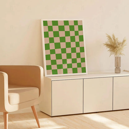 Plakat "Zielona Kratka" - Minimalistyczna Grafika w Stylu Scandi