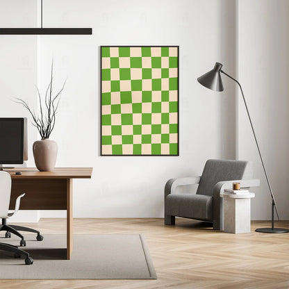 Plakat "Zielona Kratka" - Minimalistyczna Grafika w Stylu Scandi