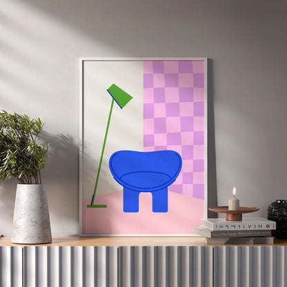 Plakat "Nowoczesny Fotel z Lampą" - Grafika w Stylu Scandi