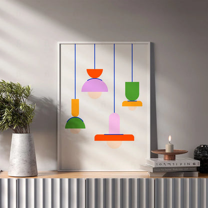 Plakat "Kolorowe Lampy Wiszące" - Grafika w Stylu Scandi