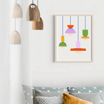 Plakat "Kolorowe Lampy Wiszące" - Grafika w Stylu Scandi