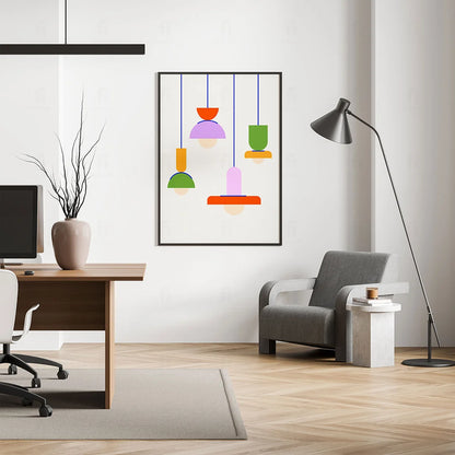 Plakat "Kolorowe Lampy Wiszące" - Grafika w Stylu Scandi