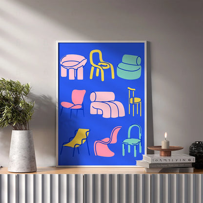 Plakat "Kolekcja Współczesnych Krzeseł" - Grafika w Stylu Scandi