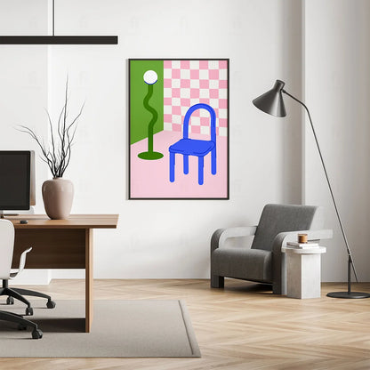 Plakat "Minimalistyczne Krzesło z Lampą" - Grafika w Stylu Scandi