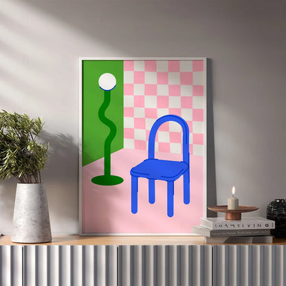 Plakat "Minimalistyczne Krzesło z Lampą" - Grafika w Stylu Scandi