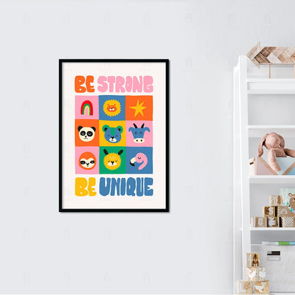 Plakat "Bądź Silny, Bądź Unikalny" - Inspirująca Grafika dla Dzieci