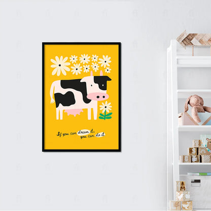 Plakat "Mleczna Inspiracja" - Grafika z Krową i Pozytywnym Przesłaniem