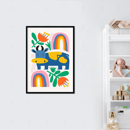 Plakat "Tęczowe Marzenia" - Grafika z Krówką i Tęczą