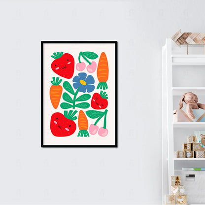 Plakat "Kolorowy Ogród" - Grafika z Warzywami i Owocami